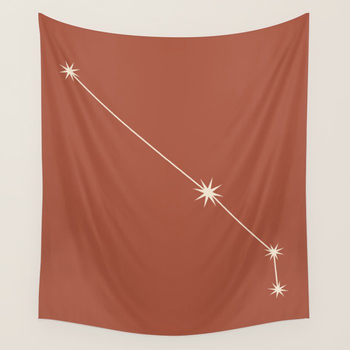 Aries Zodiac Star Constellation Line Art Terracotta Red Wall Tapestry Gallery Image 4