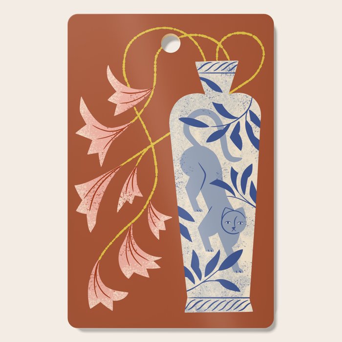 Lilies And Porcelain Cat Vase Cutting Board Gallery Image 1