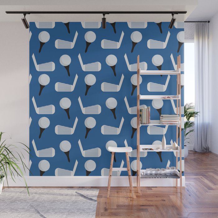 Golfing Pattern (Blue) Wall Mural Gallery Image 1