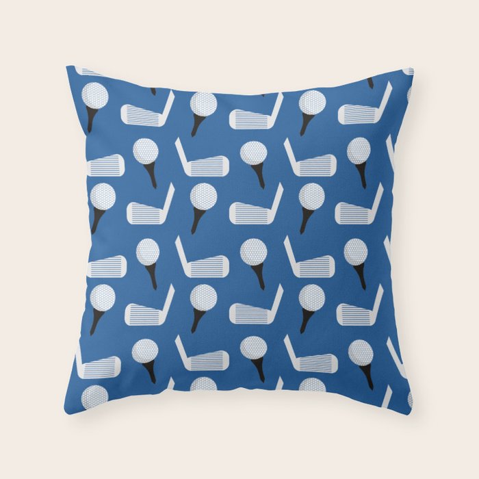 Golfing Pattern (Blue) Throw Pillow Gallery Image 1