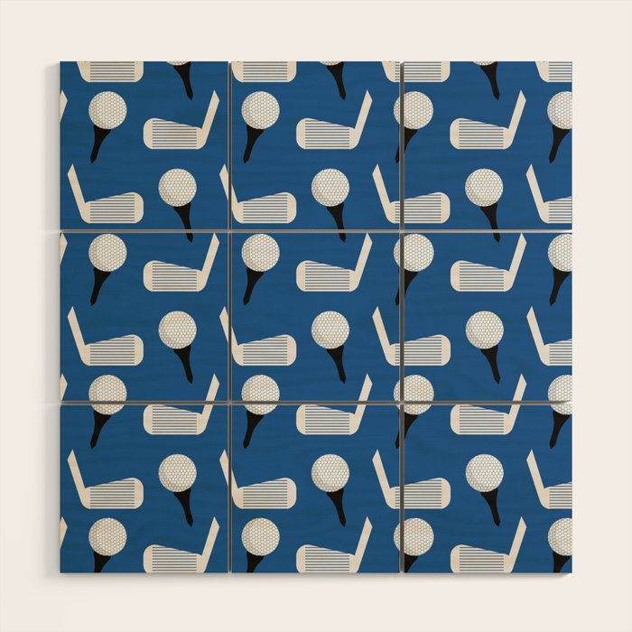 Golfing Pattern (Blue) Wood Wall Art Gallery Image 1