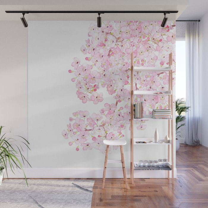 cherry blossom ink and watercolor 1 Wall Mural Gallery Image 1