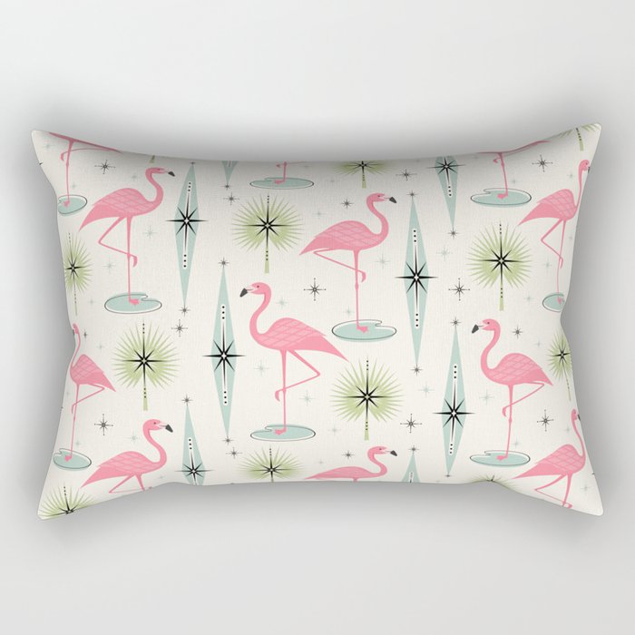Atomic Flamingo Oasis - Larger Scale ©studioxtine Rectangular Pillow Gallery Image 1