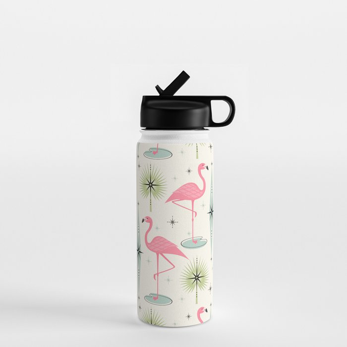 Atomic Flamingo Oasis - Larger Scale ©studioxtine Water Bottle Gallery Image 1