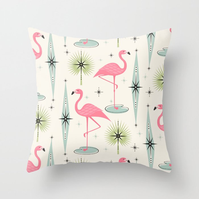 Atomic Flamingo Oasis - Larger Scale ©studioxtine Throw Pillow Gallery Image 6