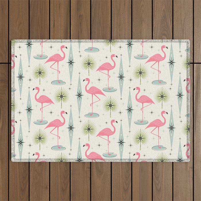 Atomic Flamingo Oasis - Larger Scale ©studioxtine Outdoor Rug Gallery Image 1