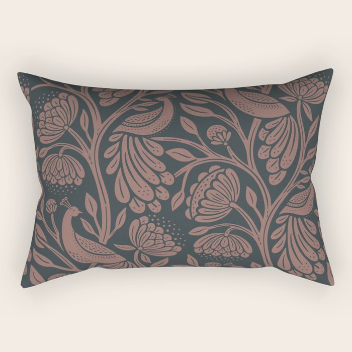 Peacock Dreams - Black & Terracotta Rectangular Pillow Gallery Image 1