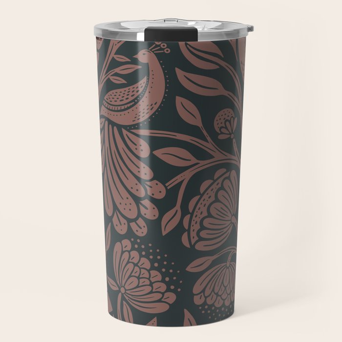 Peacock Dreams - Black & Terracotta Travel Mug Gallery Image 1