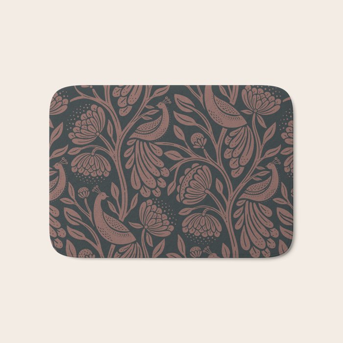 Peacock Dreams - Black & Terracotta Bath Mat Gallery Image 1