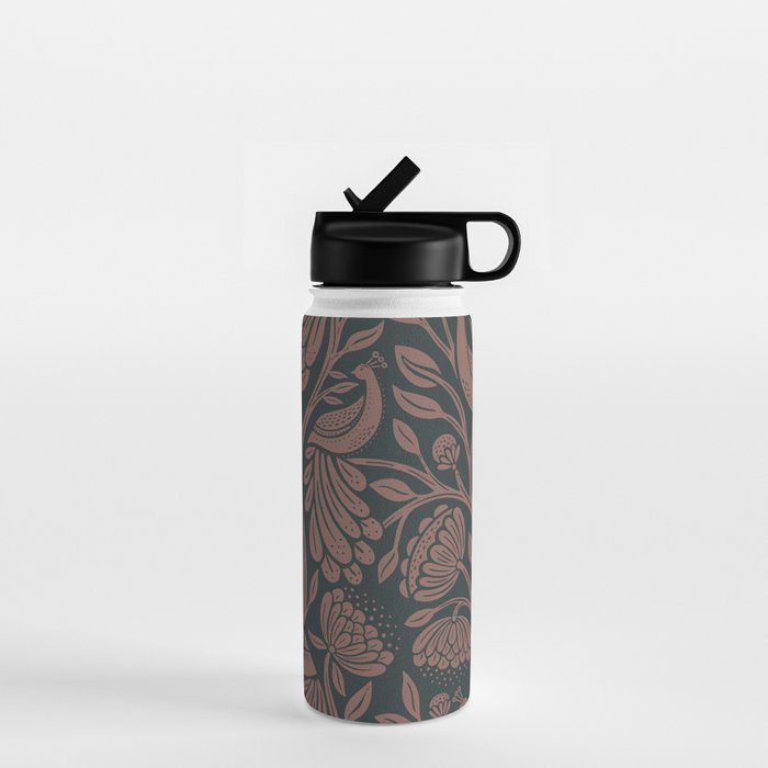 Peacock Dreams - Black & Terracotta Water Bottle Gallery Image 1