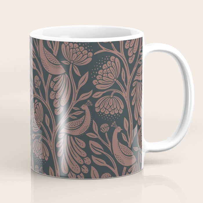 Peacock Dreams - Black & Terracotta Coffee Mug Gallery Image 1