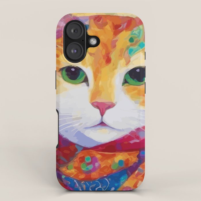 Colorful Cat Portrait Painting After Gustav Klimt iPhone Case Gallery Image 1