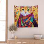 Colorful Cat Portrait Painting After Gustav Klimt Wall Tapestry Gallery Image 2