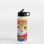 Colorful Cat Portrait Painting After Gustav Klimt Water Bottle Gallery Image 1