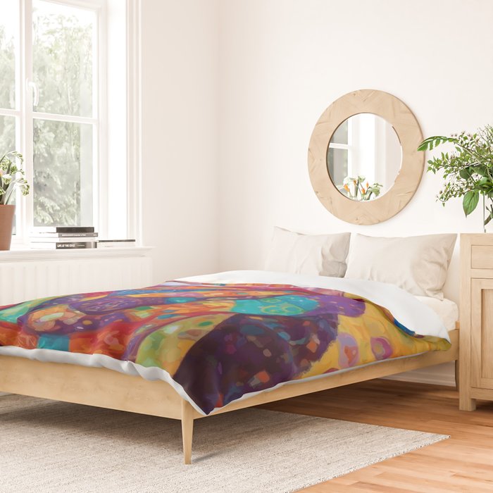 Colorful Cat Portrait Painting After Gustav Klimt Duvet Cover Gallery Image 2