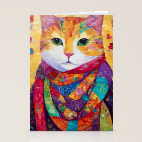 Colorful Cat Portrait Painting After Gustav Klimt Stationery Card Gallery Image 2