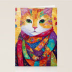 Colorful Cat Portrait Painting After Gustav Klimt Stationery Card Gallery Image 2