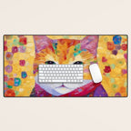 Colorful Cat Portrait Painting After Gustav Klimt Desk Mat Gallery Image 1