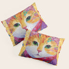 Colorful Cat Portrait Painting After Gustav Klimt Pillow Sham Gallery Image 3