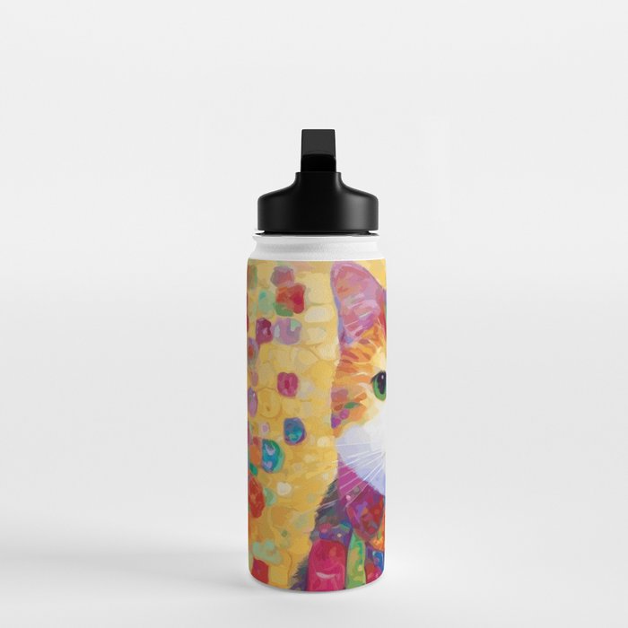 Colorful Cat Portrait Painting After Gustav Klimt Water Bottle Gallery Image 3