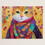 Colorful Cat Portrait Painting After Gustav Klimt Jigsaw Puzzle Gallery Image 1