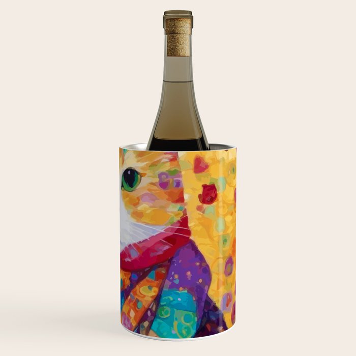 Colorful Cat Portrait Painting After Gustav Klimt Wine Chiller Gallery Image 3