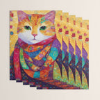 Colorful Cat Portrait Painting After Gustav Klimt Wrapping Paper Gallery Image 3
