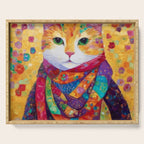 Colorful Cat Portrait Painting After Gustav Klimt Serving Tray Gallery Image 1