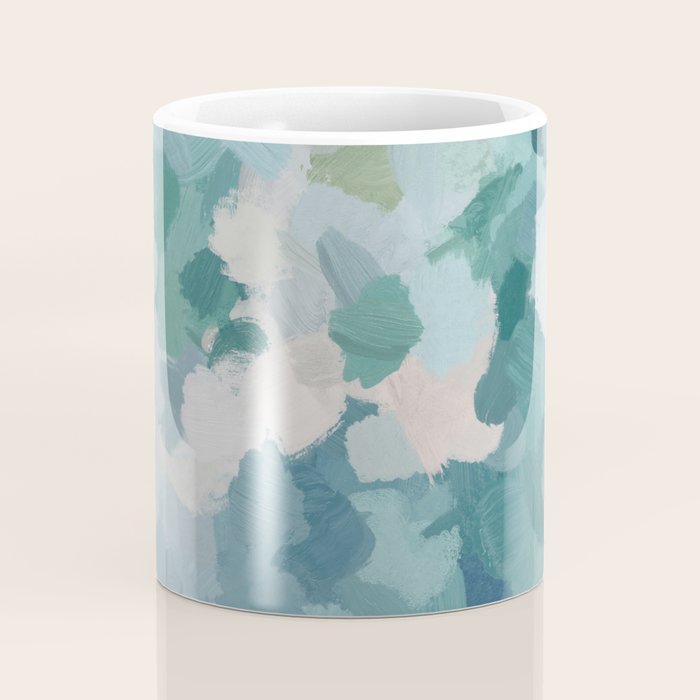 Flowers in the Wind II - Mint Green Sky Blue Teal Blush Pink Abstract Nature Nature Painting Art Coffee Mug Gallery Image 4