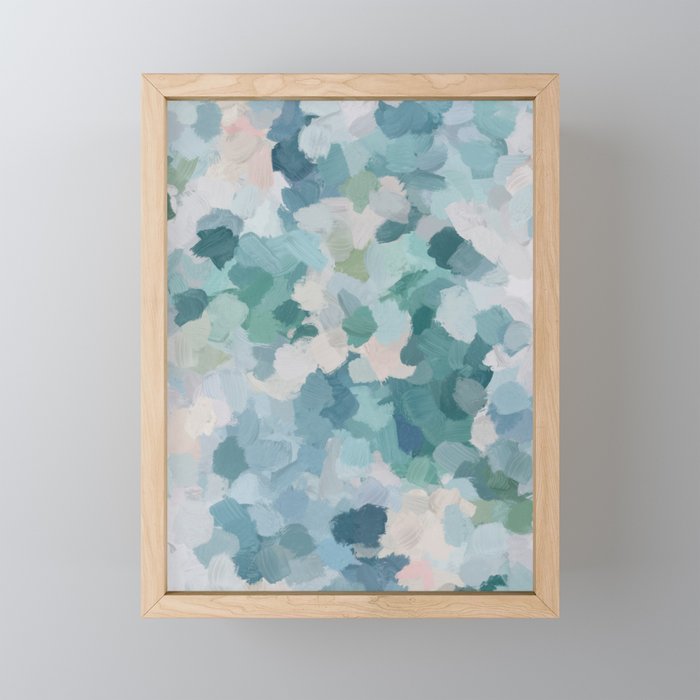 Flowers in the Wind II - Mint Green Sky Blue Teal Blush Pink Abstract Nature Nature Painting Art Mini Art Print Gallery Image 1