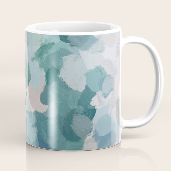 Flowers in the Wind II - Mint Green Sky Blue Teal Blush Pink Abstract Nature Nature Painting Art Coffee Mug Gallery Image 1