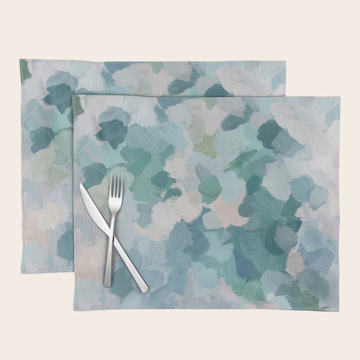 Flowers in the Wind II - Mint Green Sky Blue Teal Blush Pink Abstract Nature Nature Painting Art Placemat Gallery Image 1