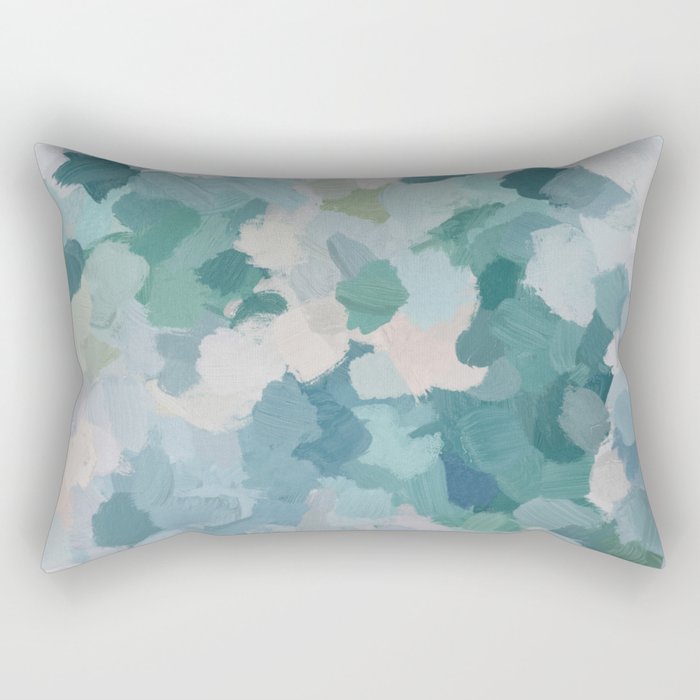 Flowers in the Wind II - Mint Green Sky Blue Teal Blush Pink Abstract Nature Nature Painting Art Rectangular Pillow Gallery Image 1