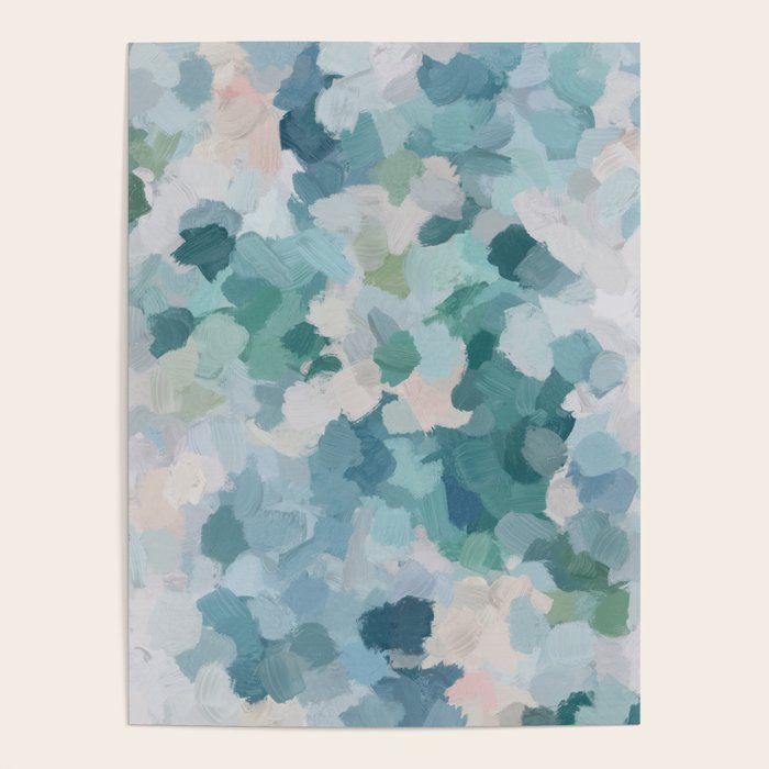 Flowers in the Wind II - Mint Green Sky Blue Teal Blush Pink Abstract Nature Nature Painting Art Poster Gallery Image 4