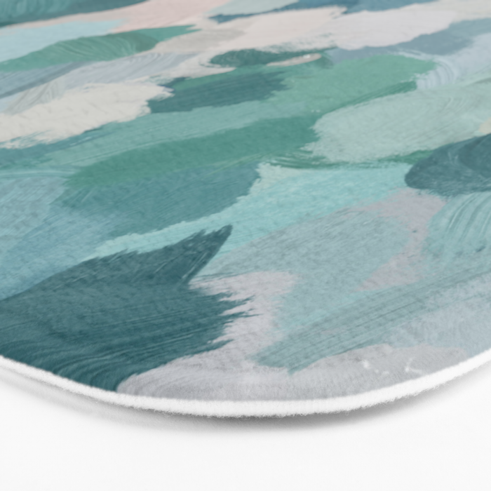 Flowers in the Wind II - Mint Green Sky Blue Teal Blush Pink Abstract Nature Nature Painting Art Bath Mat Gallery Image 3