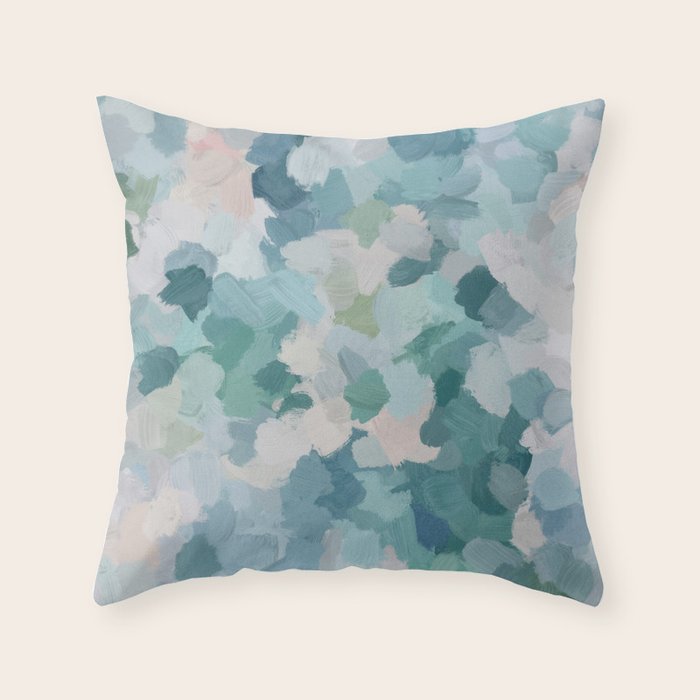 Flowers in the Wind II - Mint Green Sky Blue Teal Blush Pink Abstract Nature Nature Painting Art Throw Pillow Gallery Image 6