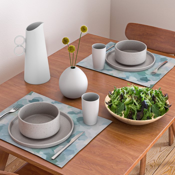 Flowers in the Wind II - Mint Green Sky Blue Teal Blush Pink Abstract Nature Nature Painting Art Placemat Gallery Image 2