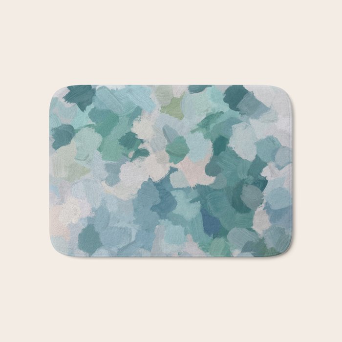 Flowers in the Wind II - Mint Green Sky Blue Teal Blush Pink Abstract Nature Nature Painting Art Bath Mat Gallery Image 1