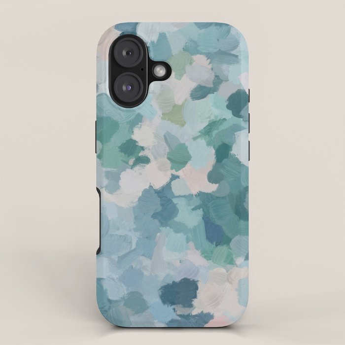 Flowers in the Wind II - Mint Green Sky Blue Teal Blush Pink Abstract Nature Nature Painting Art iPhone Case Gallery Image 1