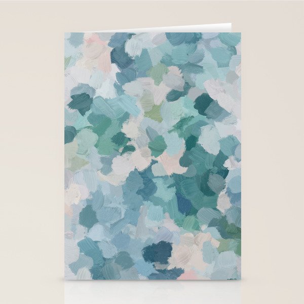 Flowers in the Wind II - Mint Green Sky Blue Teal Blush Pink Abstract Nature Nature Painting Art Stationery Card Gallery Image 2