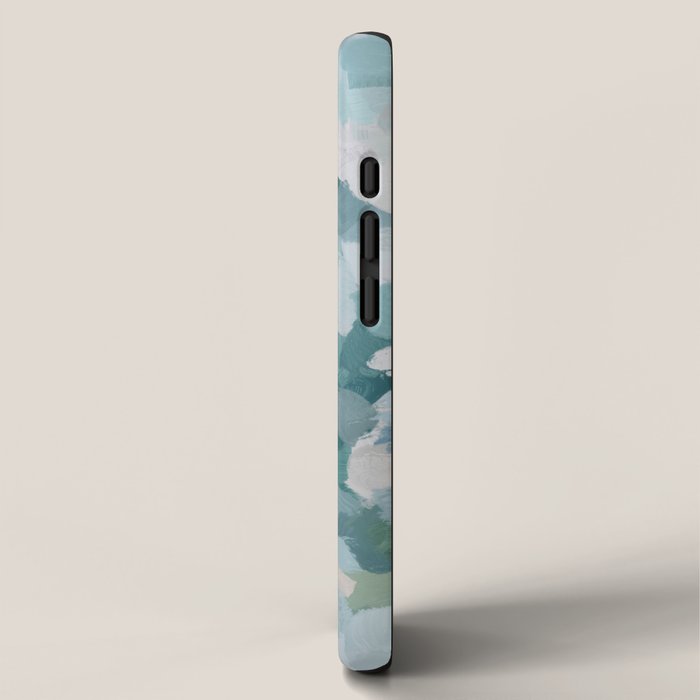 Flowers in the Wind II - Mint Green Sky Blue Teal Blush Pink Abstract Nature Nature Painting Art iPhone Case Gallery Image 2