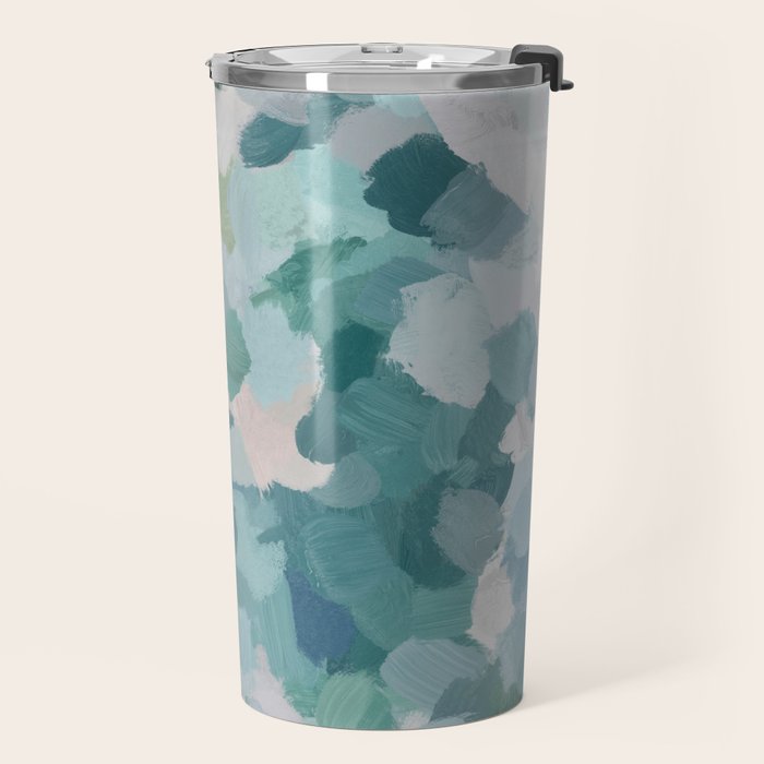 Flowers in the Wind II - Mint Green Sky Blue Teal Blush Pink Abstract Nature Nature Painting Art Travel Mug Gallery Image 2