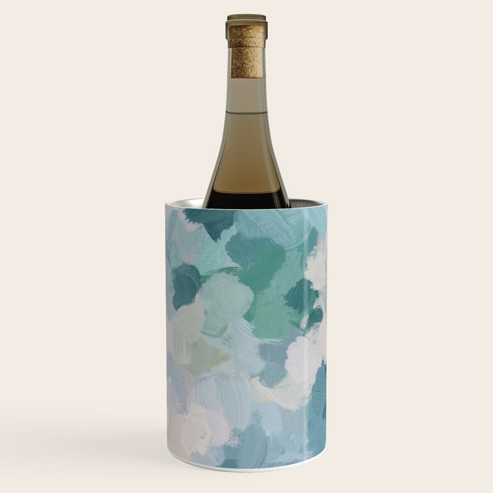 Flowers in the Wind II - Mint Green Sky Blue Teal Blush Pink Abstract Nature Nature Painting Art Wine Chiller Gallery Image 2