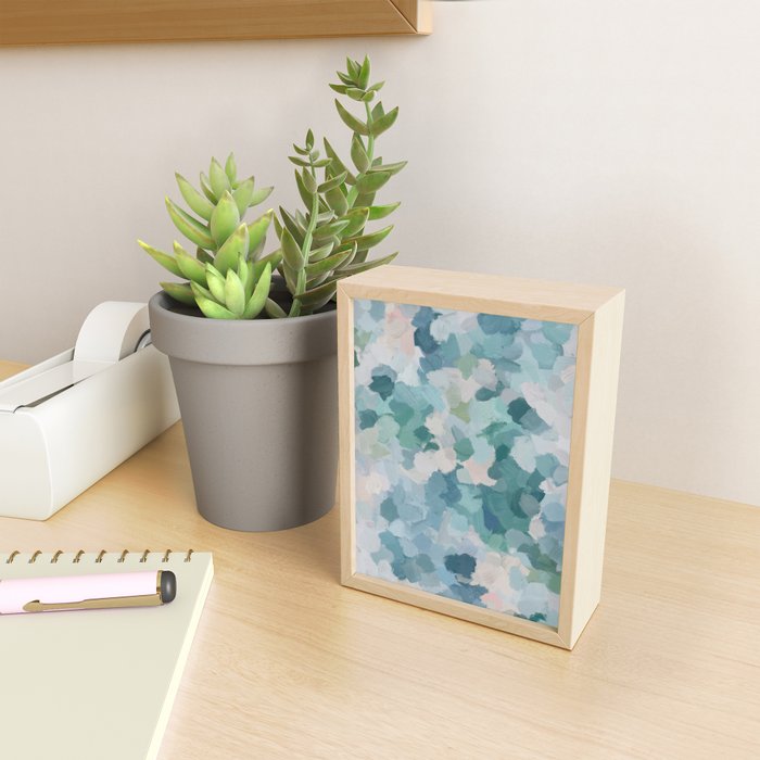Flowers in the Wind II - Mint Green Sky Blue Teal Blush Pink Abstract Nature Nature Painting Art Mini Art Print Gallery Image 2