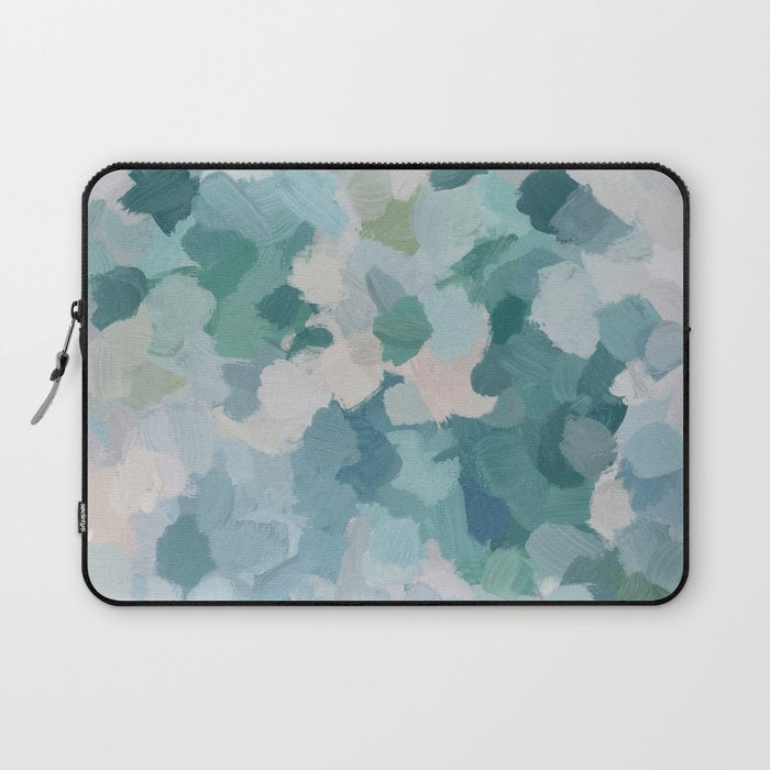 Flowers in the Wind II - Mint Green Sky Blue Teal Blush Pink Abstract Nature Nature Painting Art Laptop Sleeve Gallery Image 1