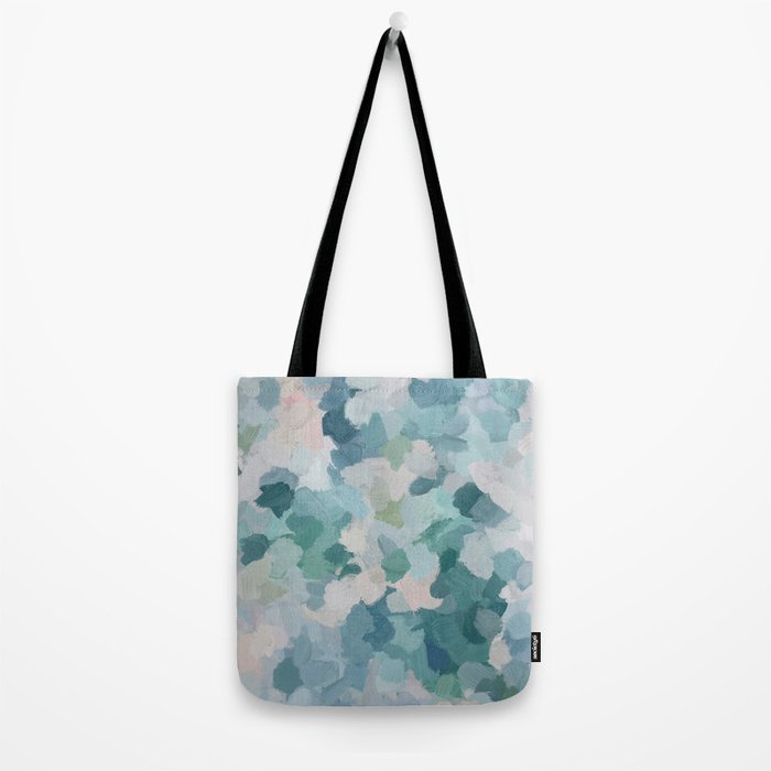 Flowers in the Wind II - Mint Green Sky Blue Teal Blush Pink Abstract Nature Nature Painting Art Tote Bag Gallery Image 2