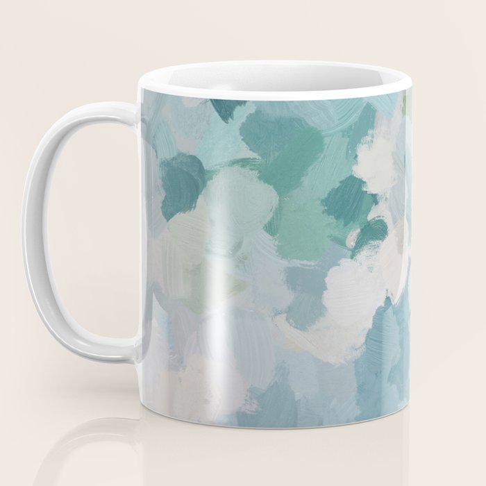 Flowers in the Wind II - Mint Green Sky Blue Teal Blush Pink Abstract Nature Nature Painting Art Coffee Mug Gallery Image 3