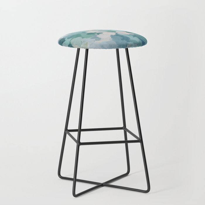Flowers in the Wind II - Mint Green Sky Blue Teal Blush Pink Abstract Nature Nature Painting Art Stool Gallery Image 1