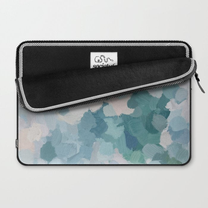 Flowers in the Wind II - Mint Green Sky Blue Teal Blush Pink Abstract Nature Nature Painting Art Laptop Sleeve Gallery Image 2