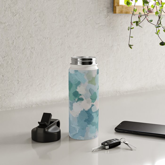 Flowers in the Wind II - Mint Green Sky Blue Teal Blush Pink Abstract Nature Nature Painting Art Water Bottle Gallery Image 4